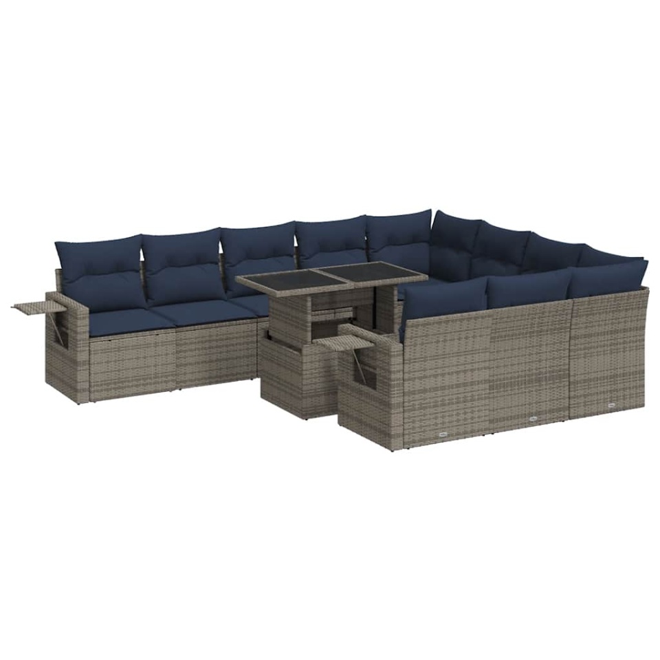 Set canapele grădină perne 11 piese, gri, poliratan/lemn acacia - 1 | YEO