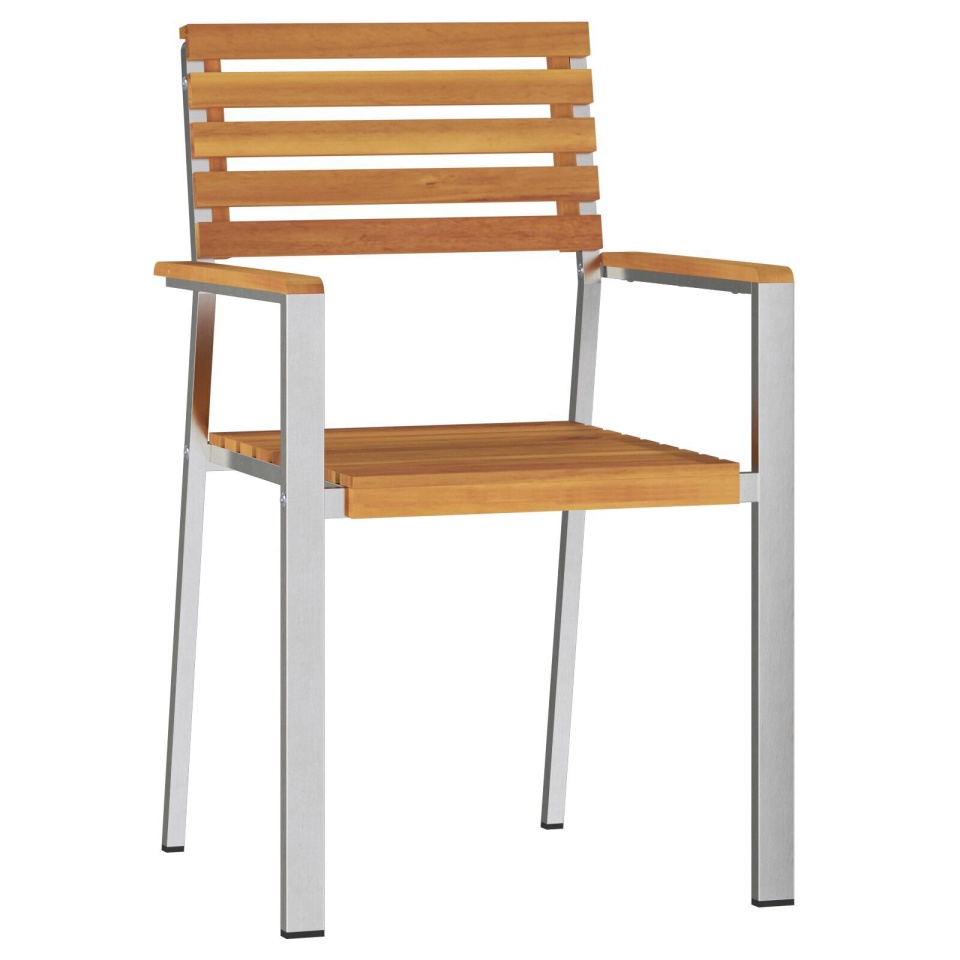 Set de 4 scaune de grădină stackabile din lemn masiv de acacia și oțel inoxidabil - 1 | YEO