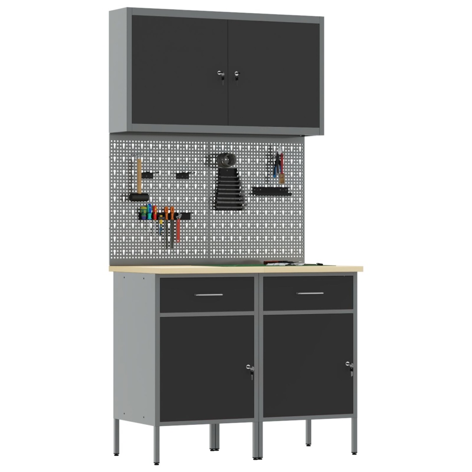 Set de birou și panou cu suport de 5 piese , MDF și metal negru - 2 | YEO