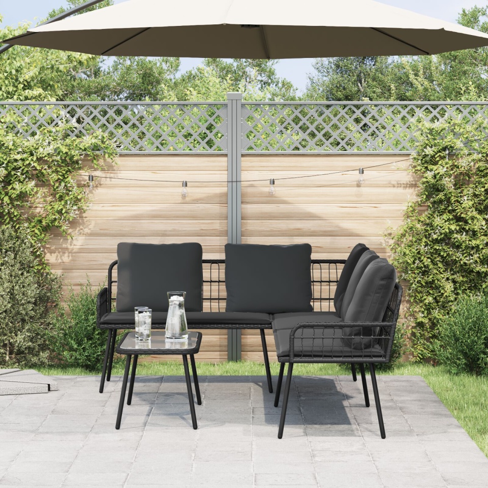 Set de canapea de grădină 2 piese cu perne Negru Poly Rattan - 3 | YEO