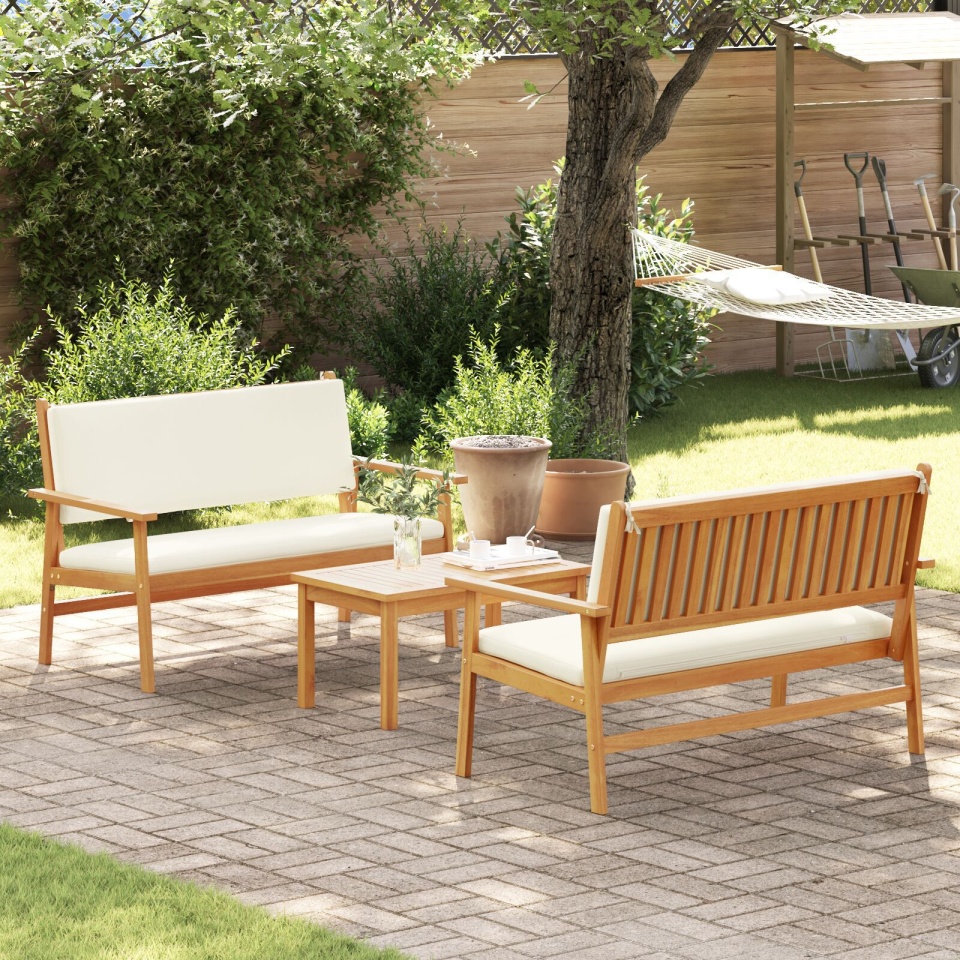 Set de canapea de grădină, 3 piese, cu perne, lemn masiv acacia - 2 | YEO