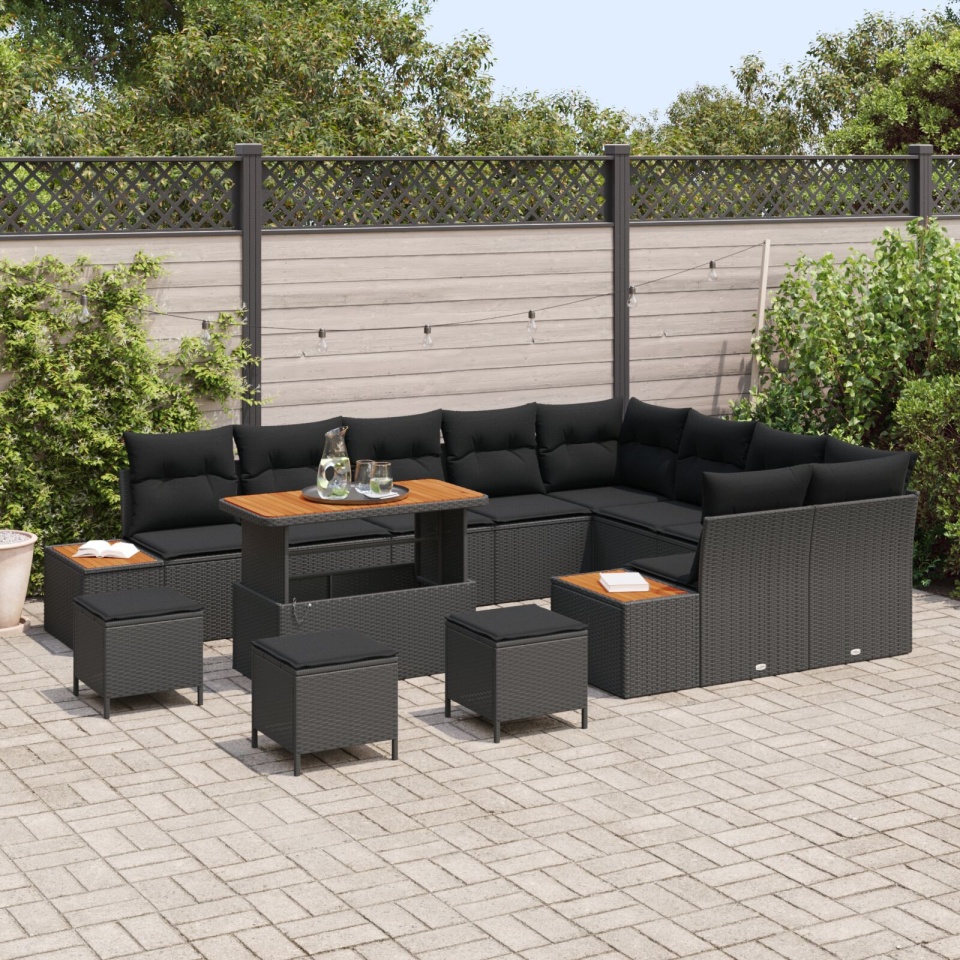 Set de canapea de grădină de 13 piese cu perne din ratan negru, Set de dining de grădină de 4 piese cu perne din ratan negru - 2 | YEO