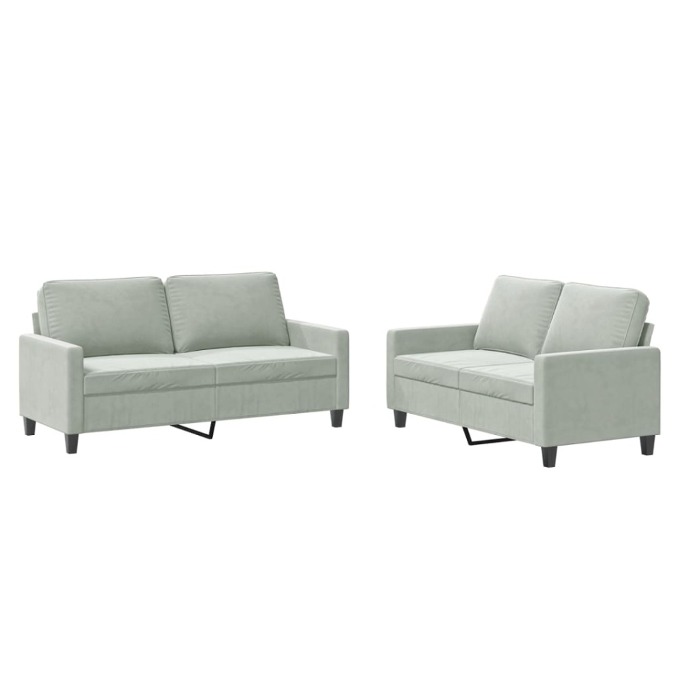 Set de canapele cu perne, 2 piese, gri deschis, catifea - 1 | YEO