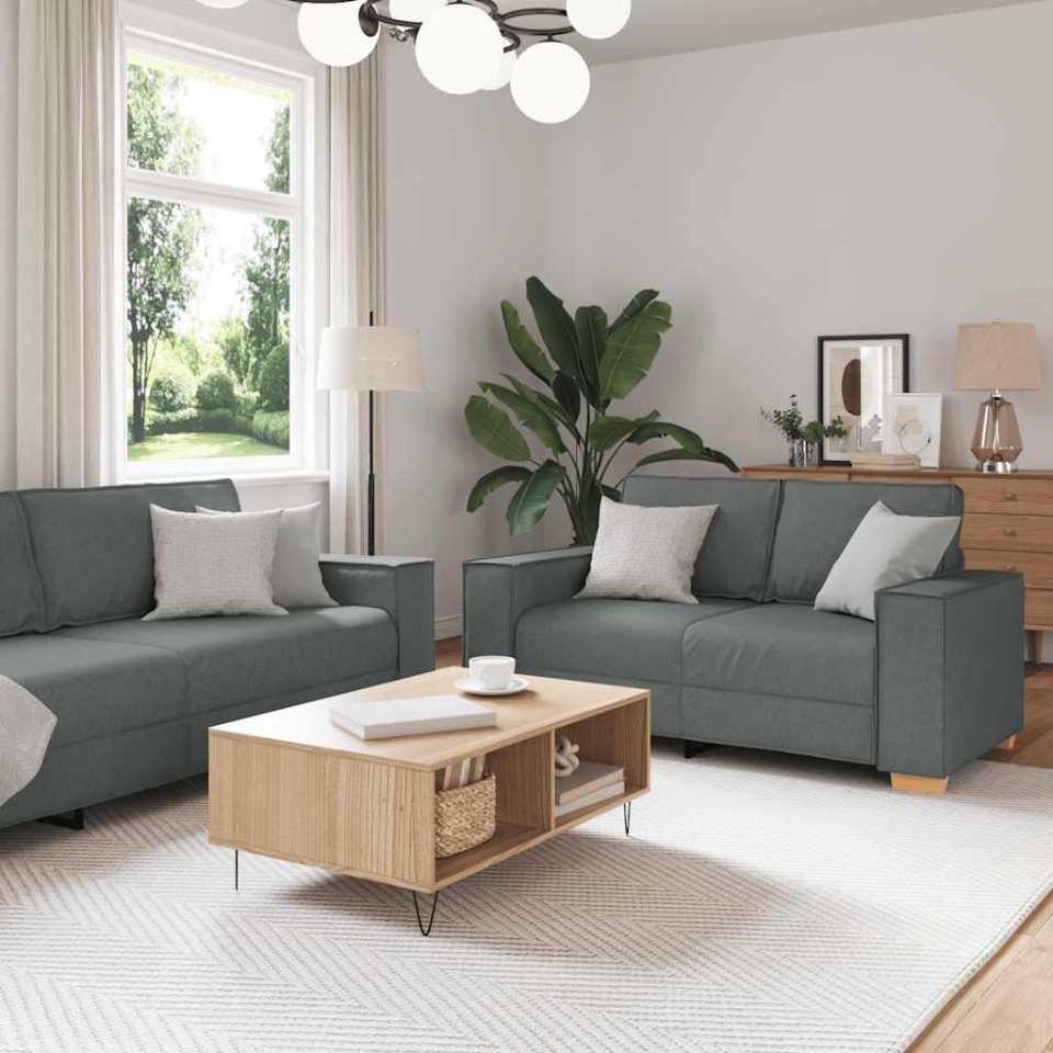 Set de canapele cu perne, 2 piese, gri închis, textil