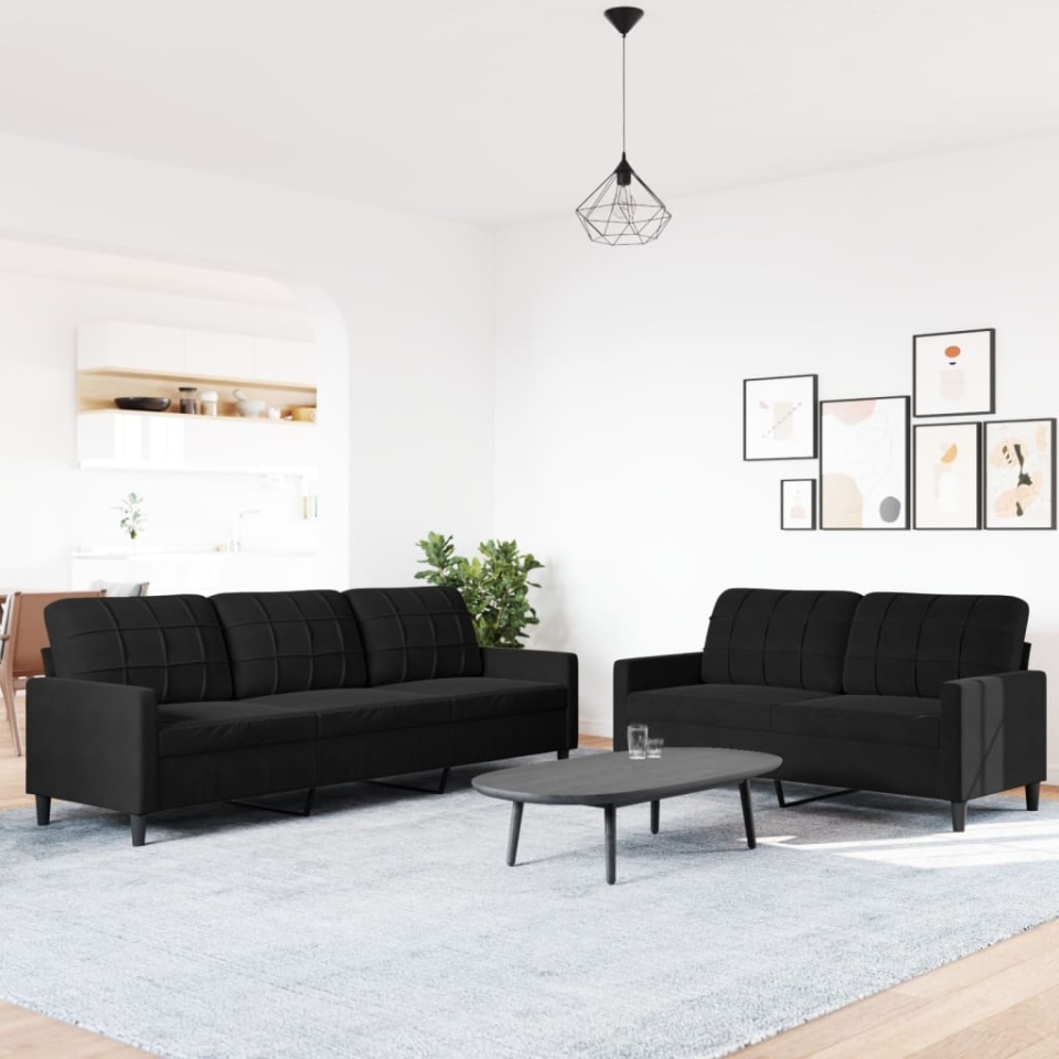 Set de canapele cu perne, 2 piese, negru, catifea - 2 | YEO