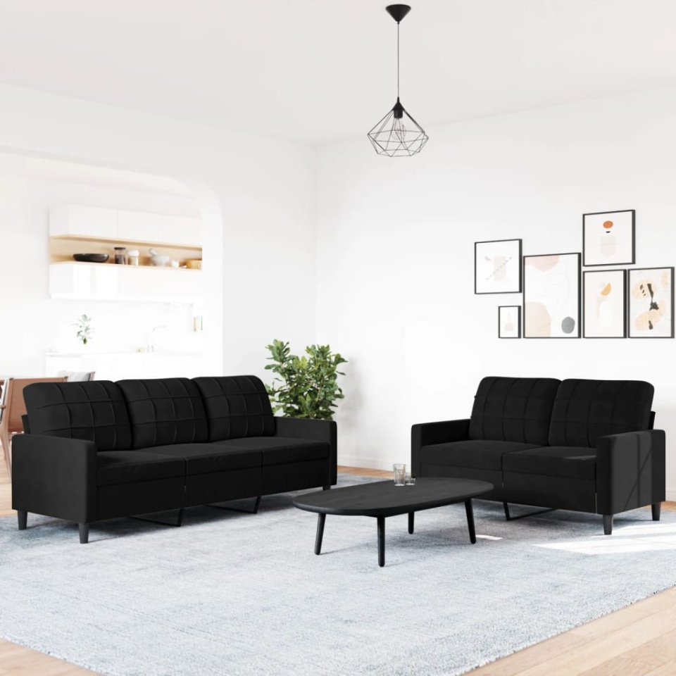 Set de canapele cu perne, 2 piese, negru, catifea - 2 | YEO