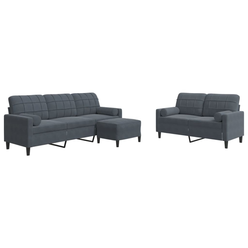 Set de canapele cu perne, 3 piese, gri închis, catifea - 1 | YEO