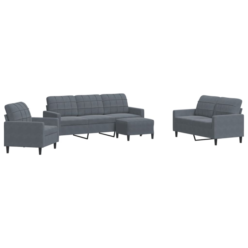 Set de canapele cu perne, 4 piese, gri închis, catifea - 1 | YEO