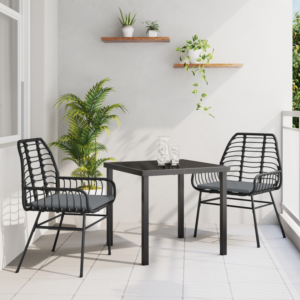 Set de dining de grădină 3 piese cu perne Negru Rattan Poli