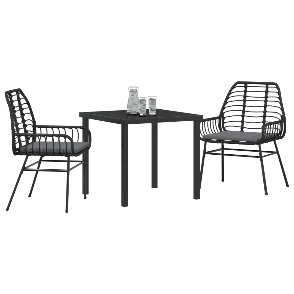 Set de dining de grădină 3 piese cu perne Negru Rattan Poli - 2 | YEO