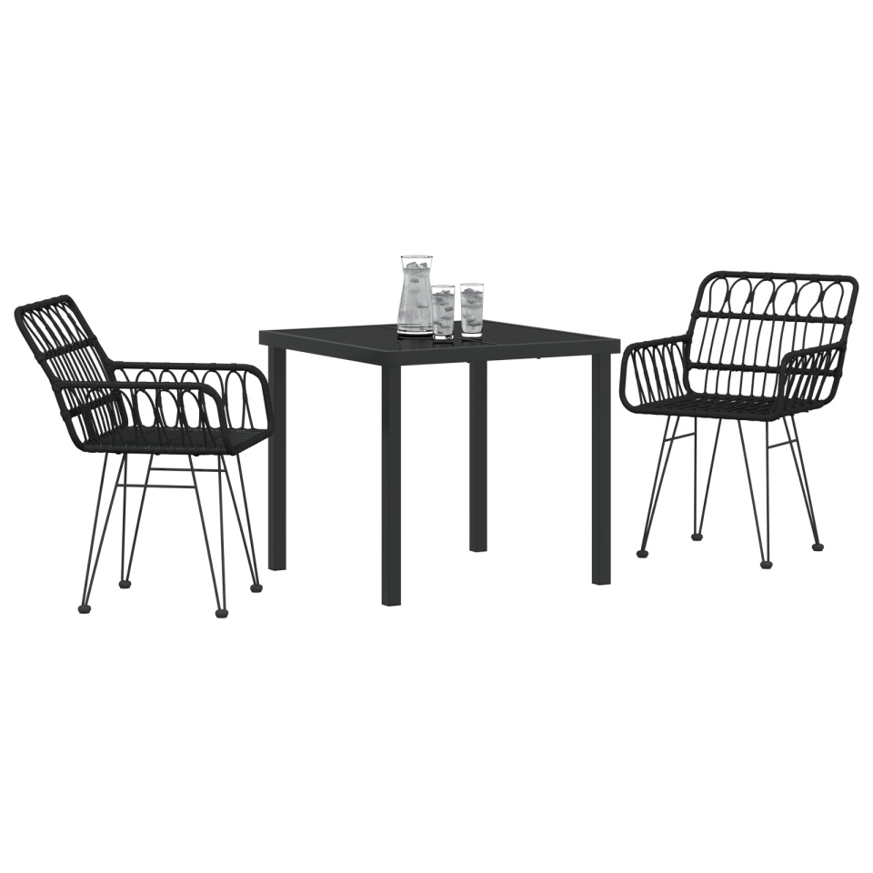Set de dining de grădină 3 piese Negru Poliratan - 2 | YEO