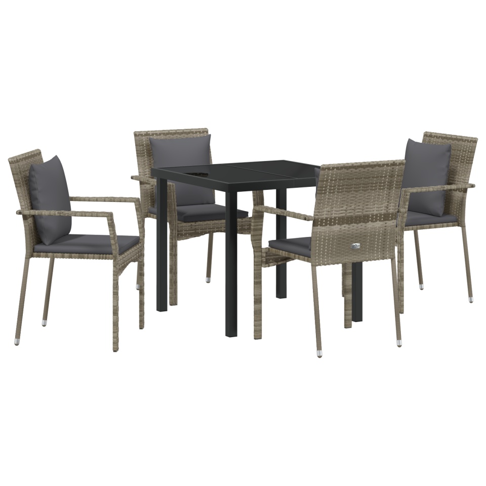 Set de dining de grădină cu 5 piese și perne gri din poliratan - 1 | YEO