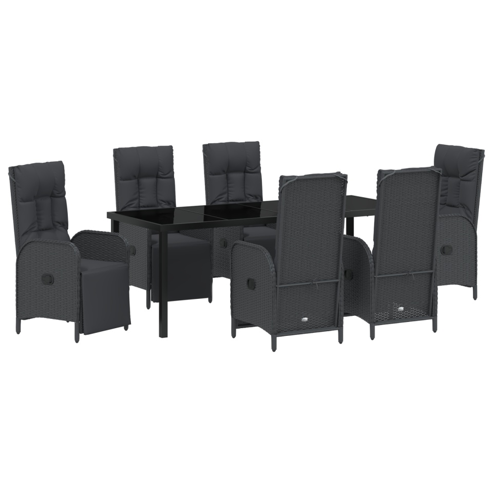 Set de dining de grădină cu 7 piese și perne Negru Poliratan - 1 | YEO