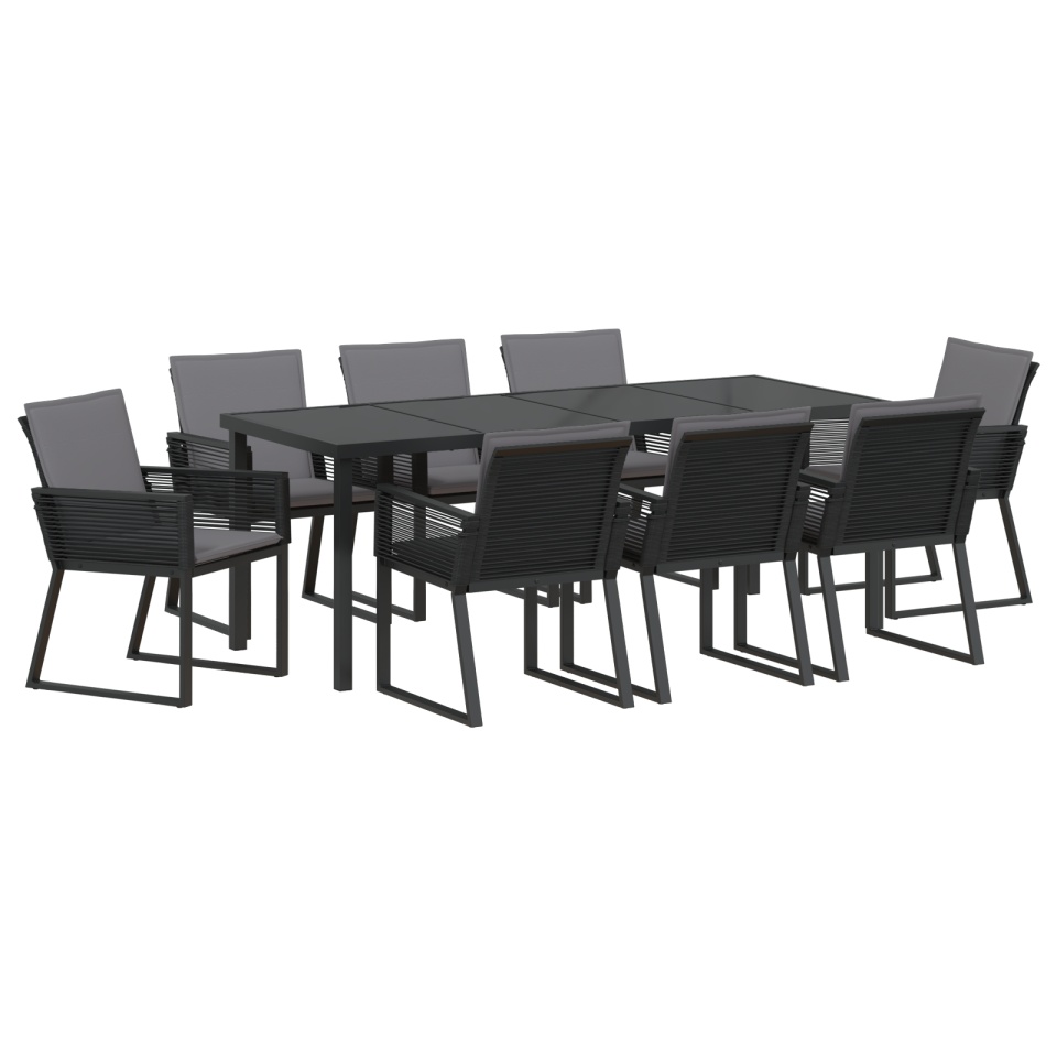Set de dining de grădină cu 9 piese și perne Negre Poliratan - 1 | YEO