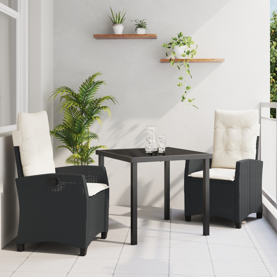Set de dining de grădină cu perne, Negru, Poliratan