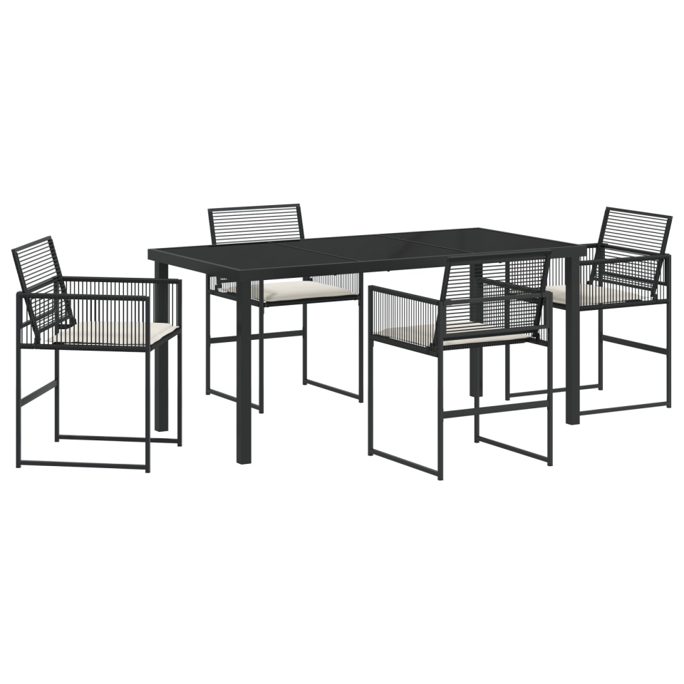 Set de dining de grădină de 5 piese cu perne Ratan poliester negru - 1 | YEO