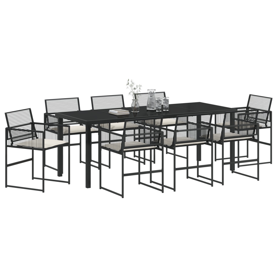 Set de Dining Grădină Negru cu Perne din Rattan Poli - 2 | YEO