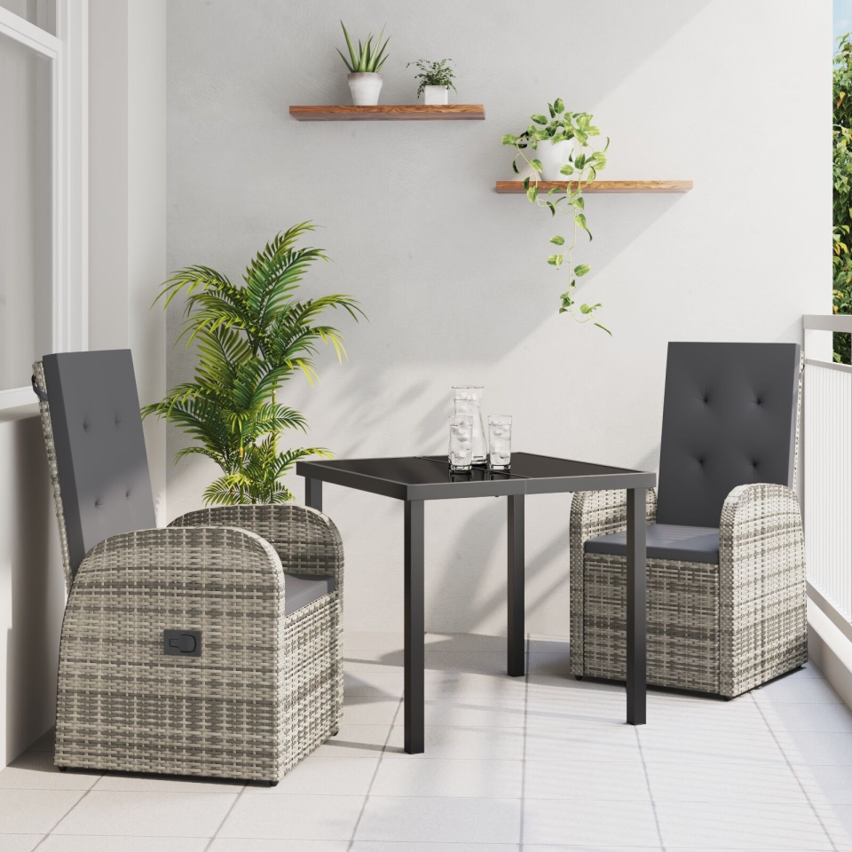 Set de Dining pentru Grădină 3 Piese cu Perne Gri din Poliratan