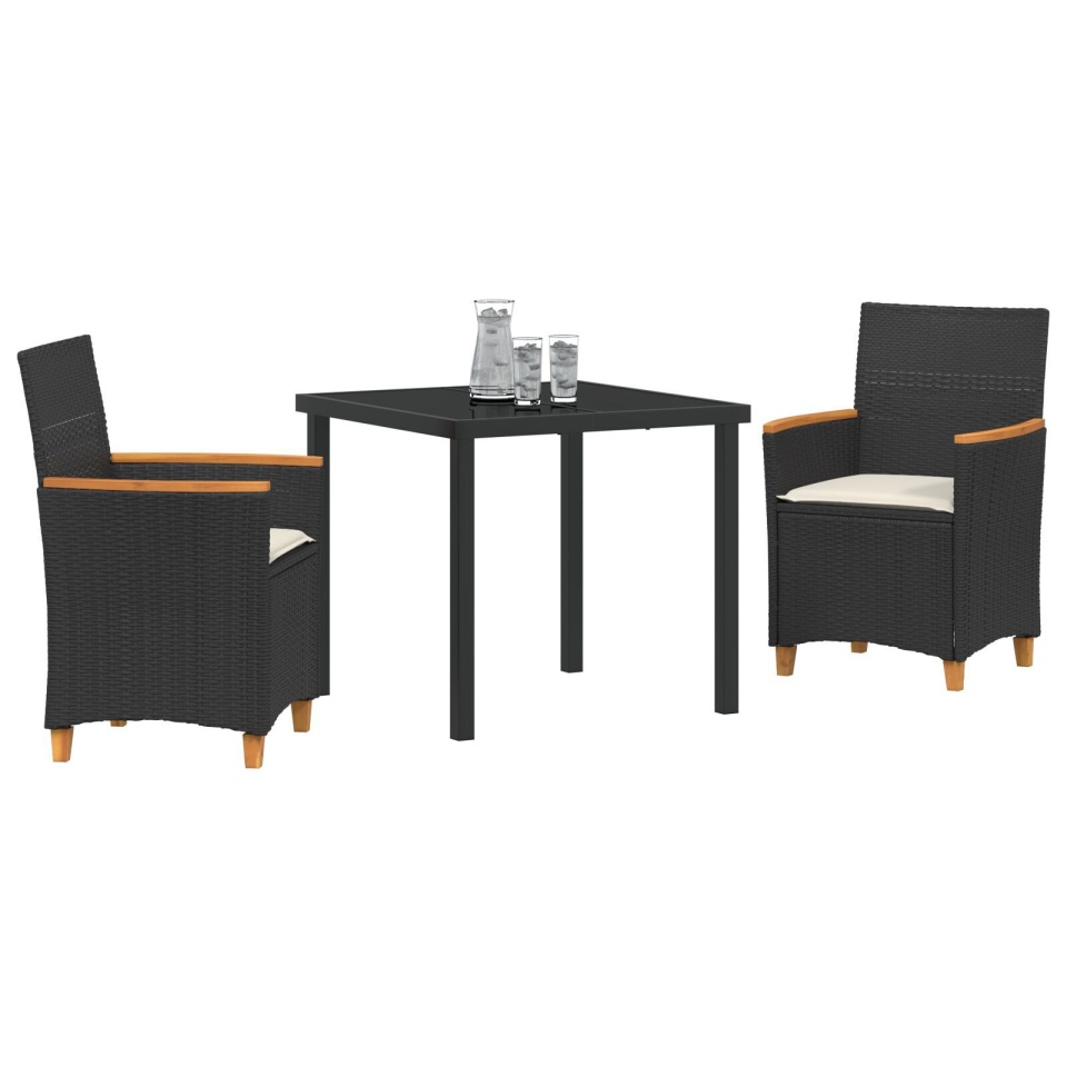 Set de dining pentru grădină 3 piese cu perne Negru Ratan Poli - 2 | YEO