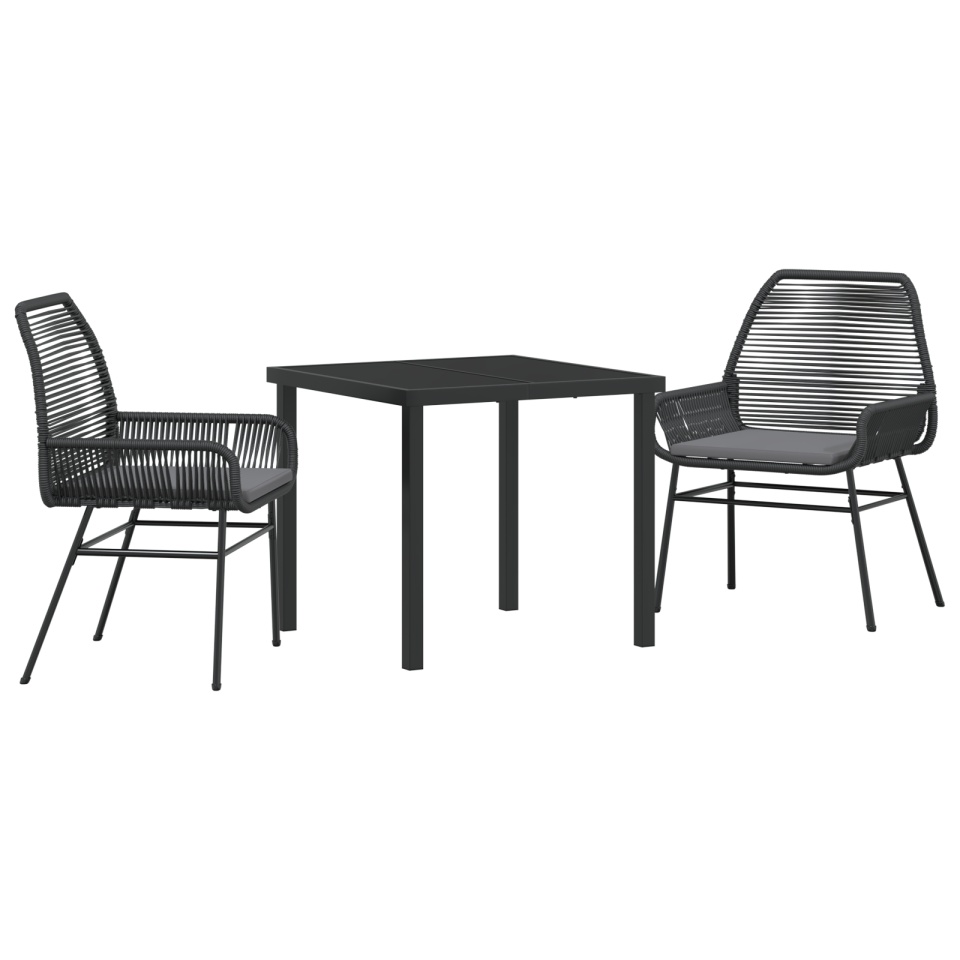 Set de Dining pentru Grădină 3 Piese cu Perne Negru Rattan Polimeric - 1 | YEO