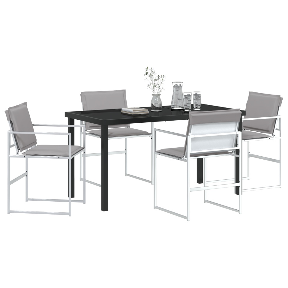 Set de dining pentru grădină 5 piese cu perne Alb Textilenă și oțel - 2 | YEO