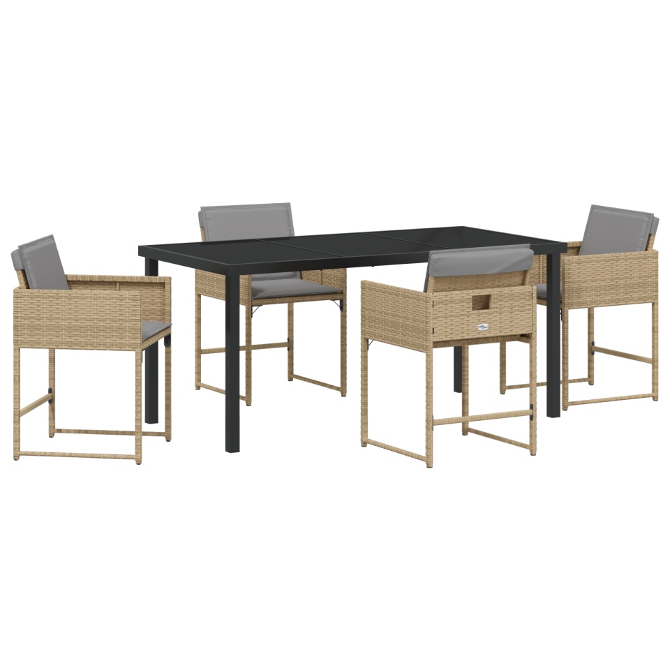 Set de Dining pentru Grădină 5 Piese cu Perne Bej Rattan Poli - 1 | YEO