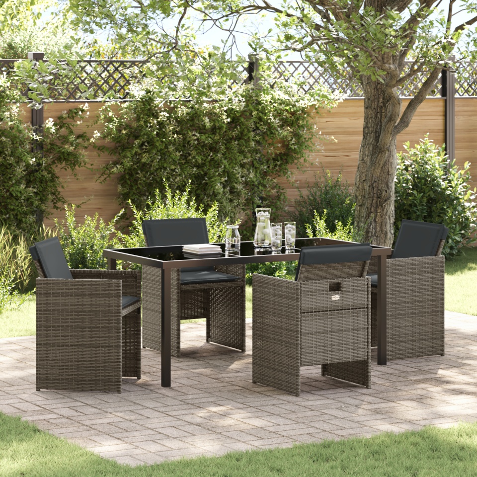 Set de dining pentru grădină 5 piese cu perne gri din rattan poliester
