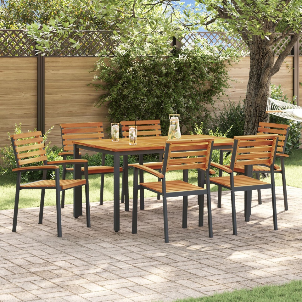 Set de dining pentru grădină 7 piese din lemn de acacia și metal