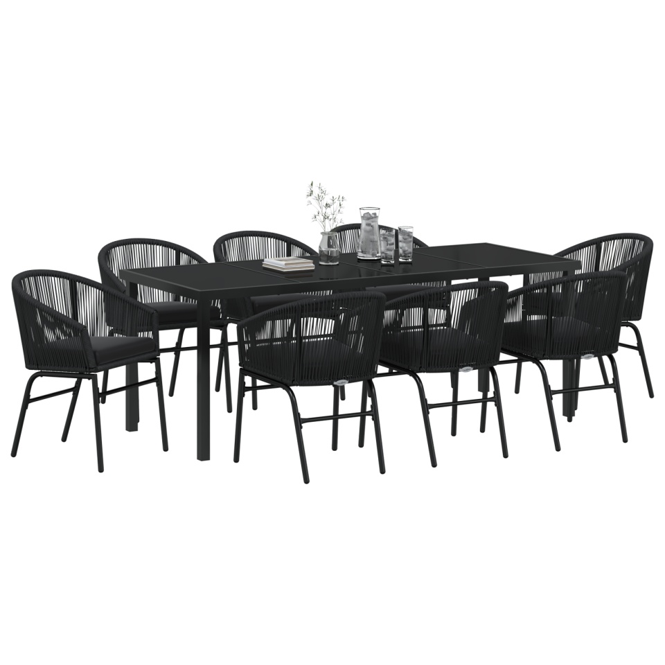 Set de Dining pentru Grădină 9 Piese Negru Ratan PE - 2 | YEO