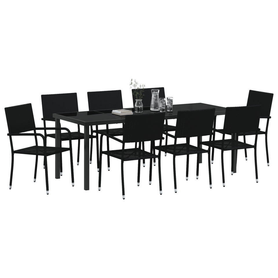Set de dining pentru grădină 9 piese Negru Rattan Poli - 2 | YEO