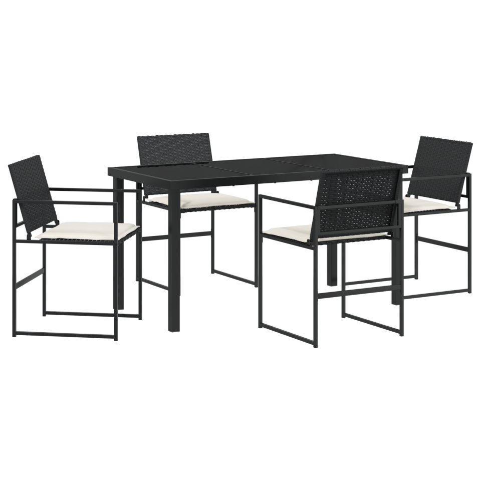 Set de Dining pentru Grădină cu 5 Piese cu Perne Negru Poliratan - 1 | YEO