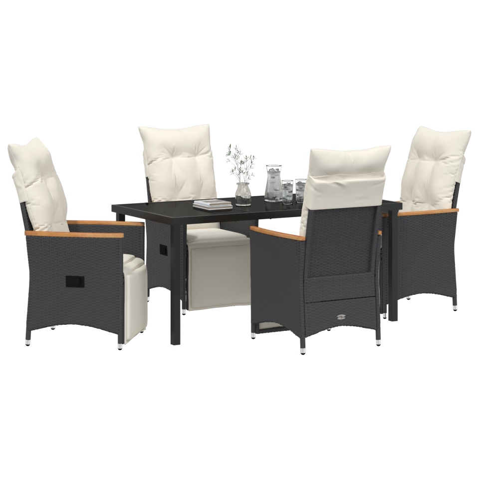 Set de dining pentru grădină cu 5 piese cu perne, poliratan negru - 2 | YEO
