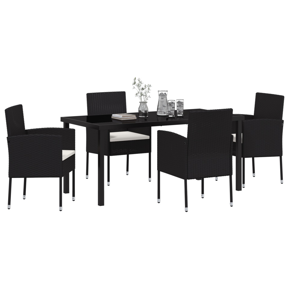 Set de Dining pentru Grădină cu 5 Piese și Perne Negre din Poliratan - 2 | YEO