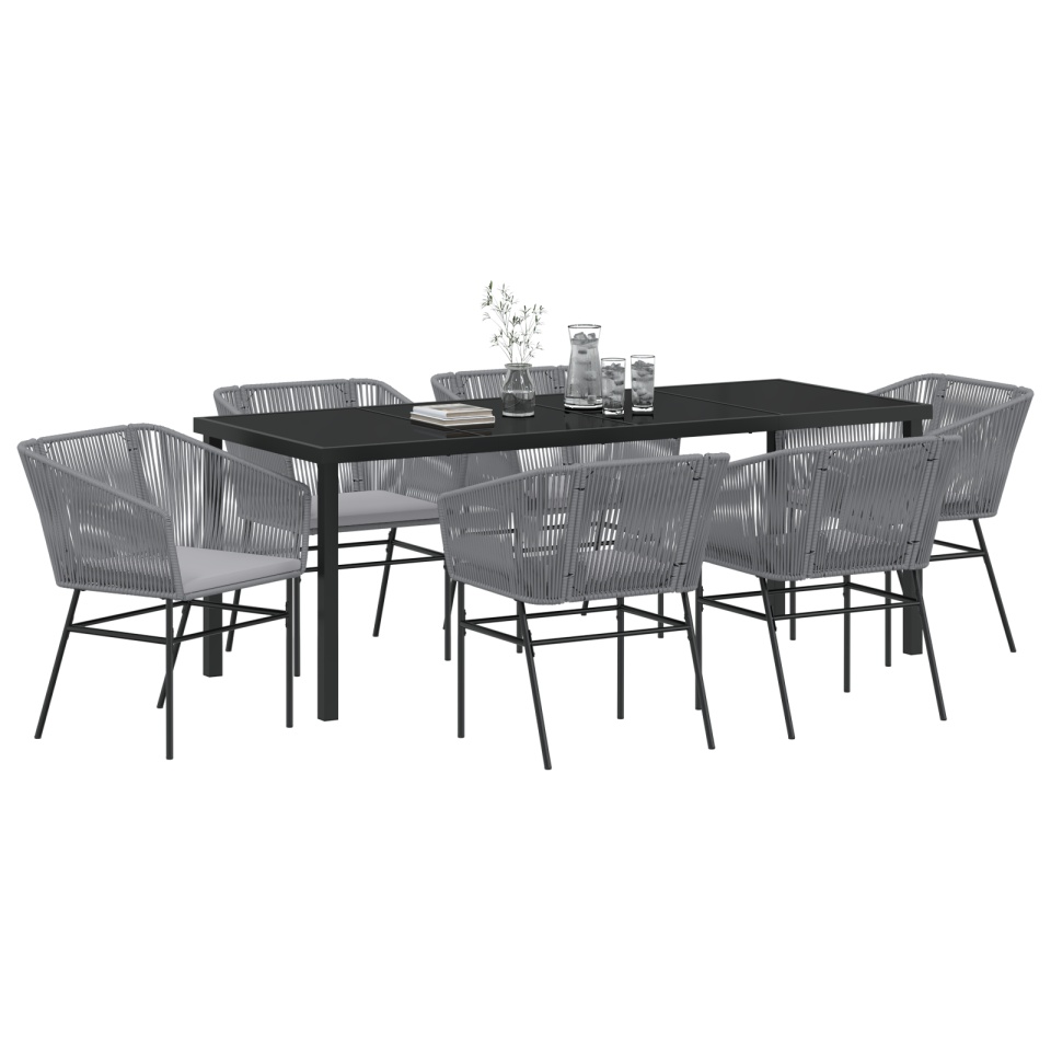 Set de dining pentru grădină cu 7 piese și perne Gri Poliratan - 2 | YEO