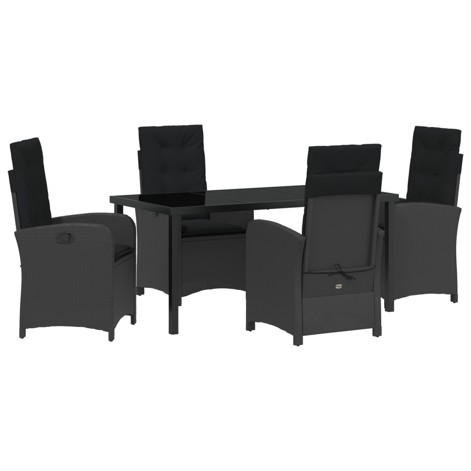 Set de Dining pentru Grădină de 5 Piese cu Perne Negru Rattan Polimeric - 1 | YEO