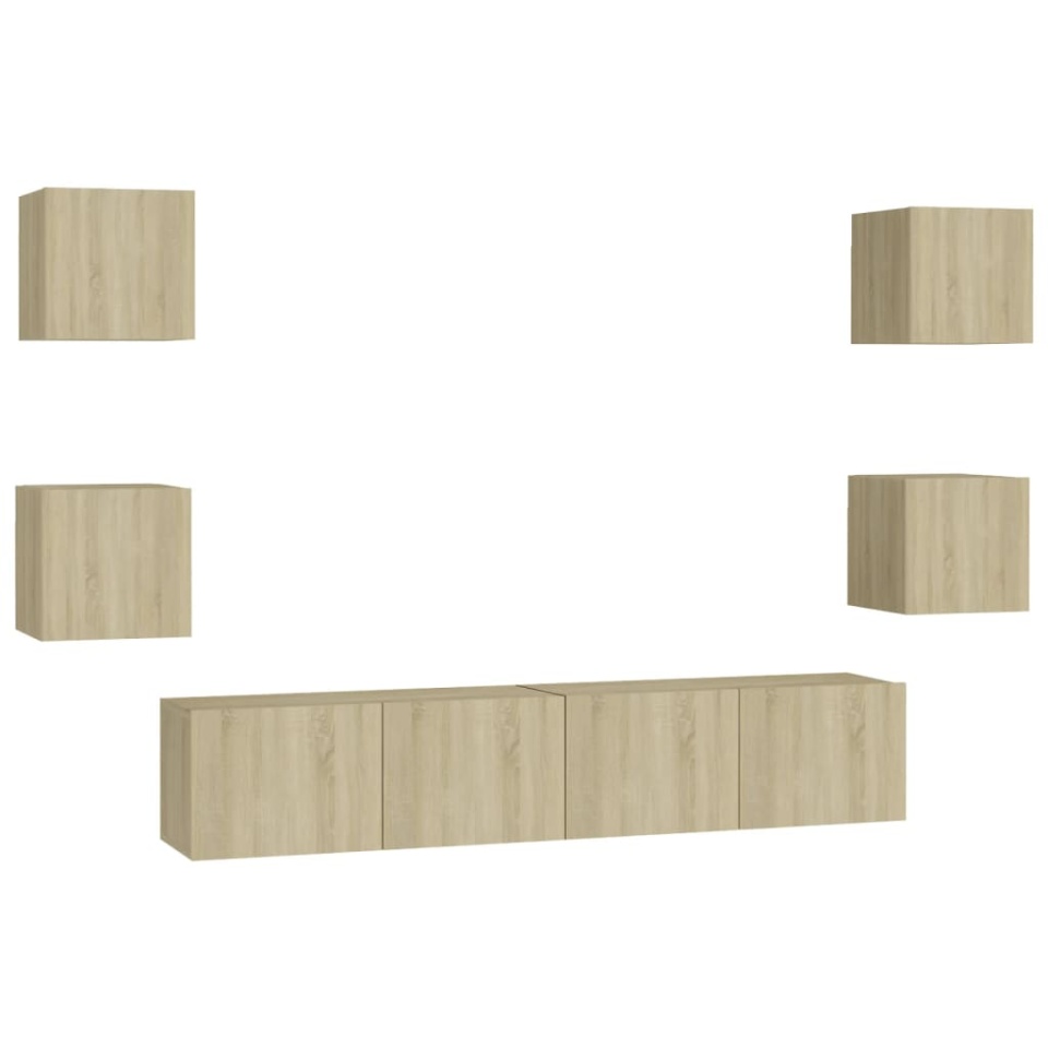 Set de dulapuri TV, 6 piese, stejar sonoma, lemn prelucrat - 1 | YEO