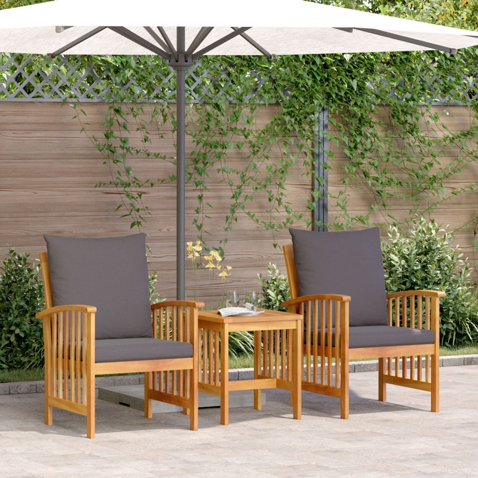 Set de lounge pentru grădină 3 piese cu perne din lemn solid de acacia