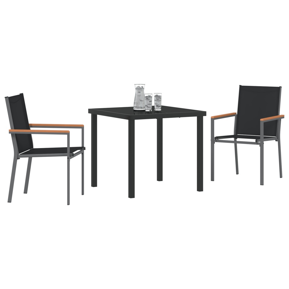 Set de Masă de Grădină 3 Piese Negru Textilena și Oțel - 2 | YEO