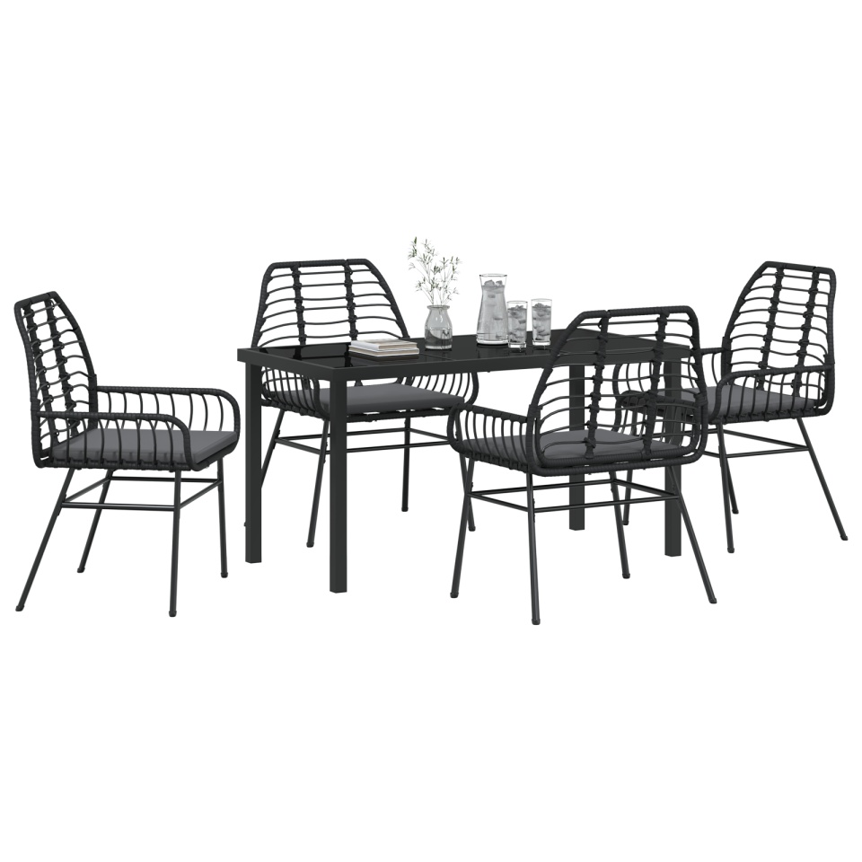 Set de masă de grădină cu 5 piese și perne Negru Rattan Poliester - 2 | YEO