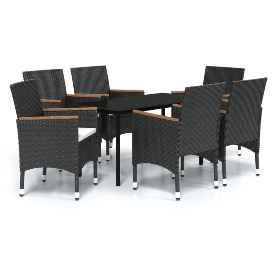 Set de masă pentru grădină, 7 piese, cu perne, negru - 1 | YEO