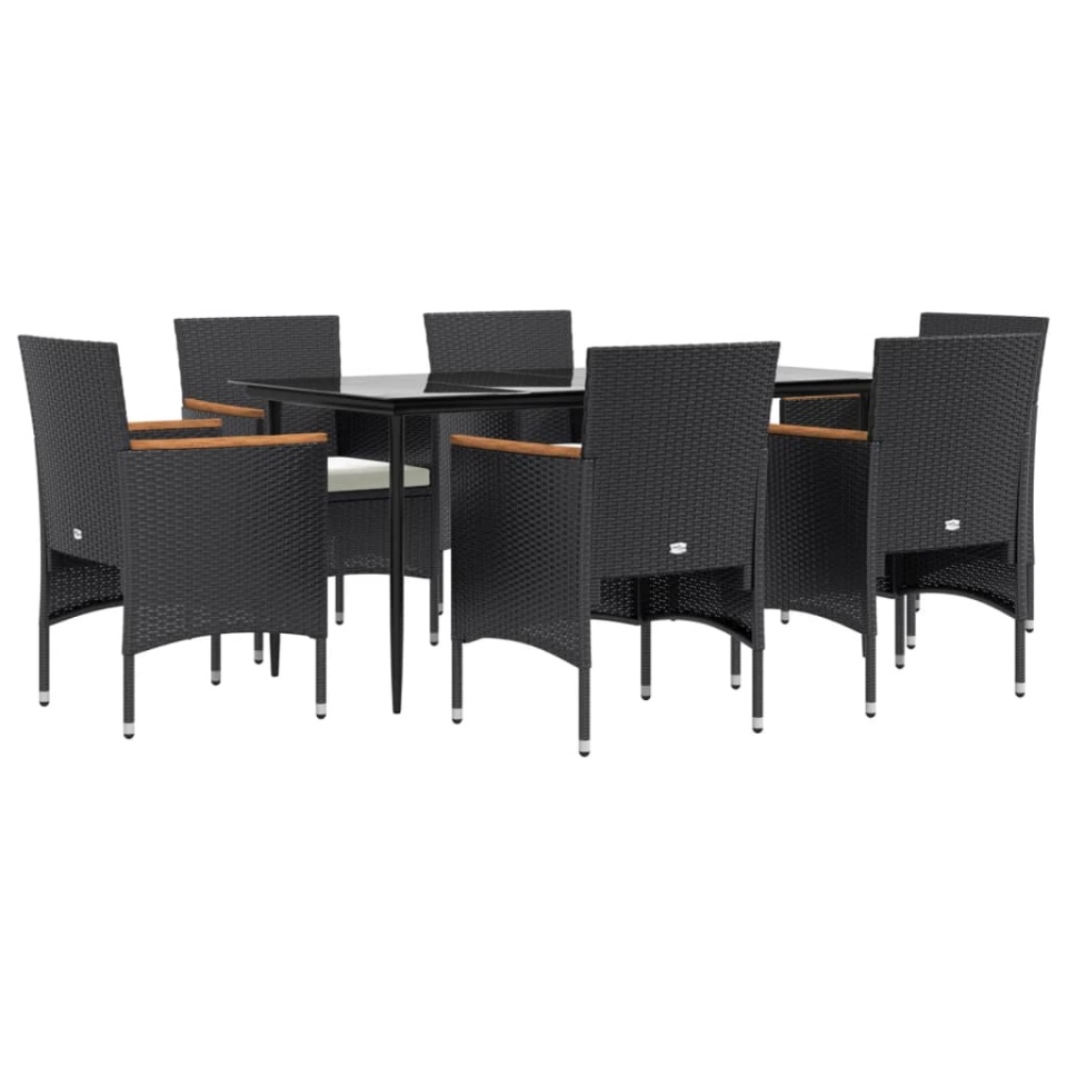 Set de masă pentru grădină, 7 piese, cu perne, negru - 2 | YEO