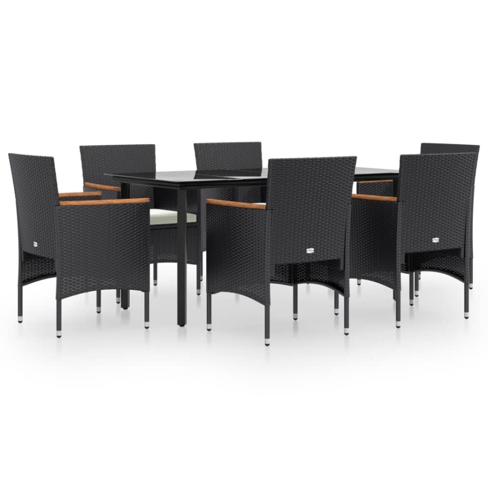 Set de masă pentru grădină, 7 piese, cu perne, negru - 1 | YEO