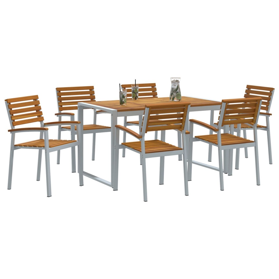 Set de Masă pentru Grădină 7 Piese Lemn de Acacia și Metal - 2 | YEO
