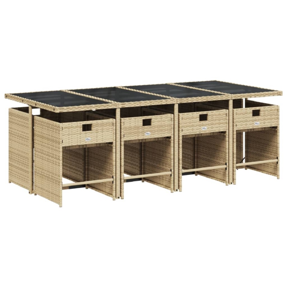 Set de masă pentru grădină, 9 piese, cu perne, bej, poliratan - 2 | YEO