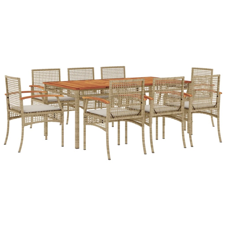 Set de masă pentru grădină, 9 piese, cu perne, bej, poliratan - 1 | YEO