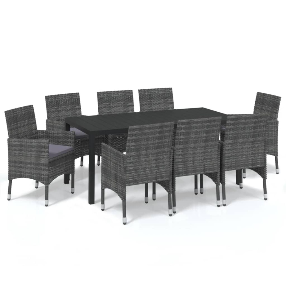 Set de masă pentru grădină cu perne, 9 piese, gri, poliratan - 1 | YEO