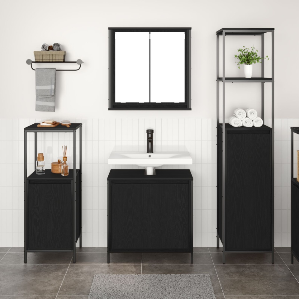 Set de mobilă pentru baie 3 piese din lemn compozit stejar negru - 3 | YEO