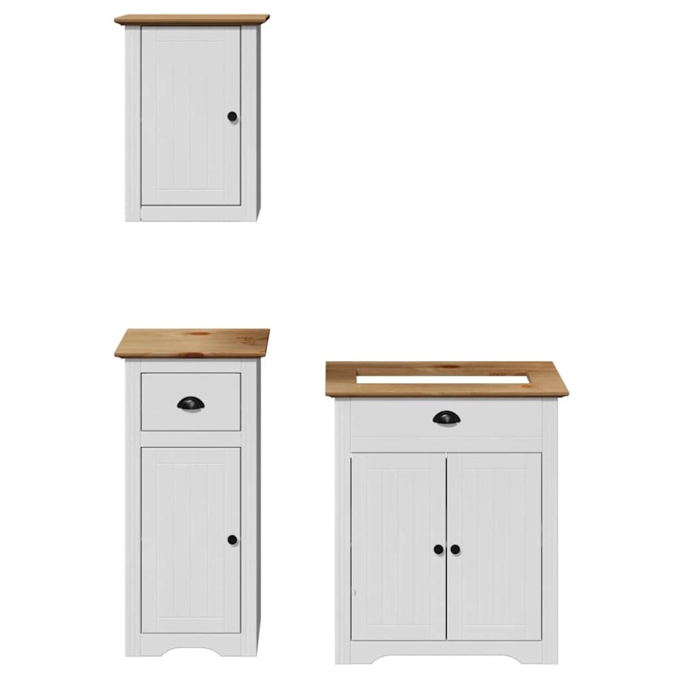 Set de mobilier de baie 3 piese lemn masiv de pin alb și maro - 3 | YEO