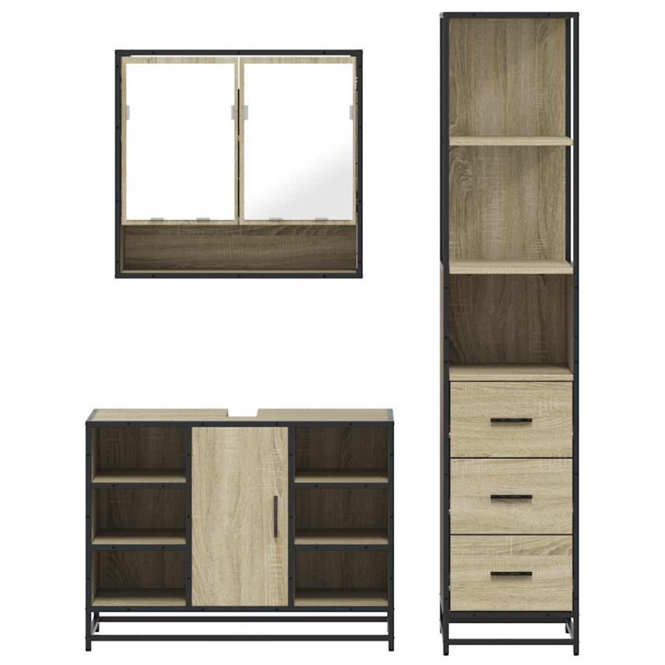 Set de mobilier de baie din 3 piese din lemn de stejar Sonoma