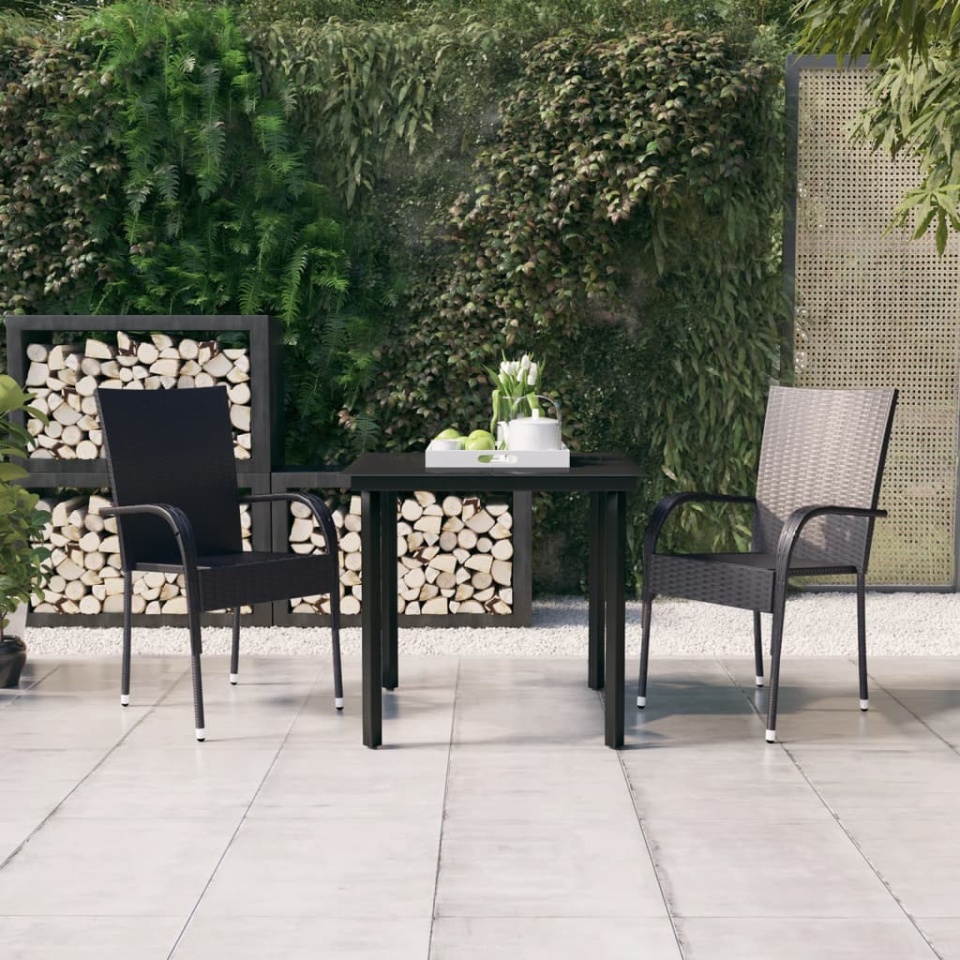 Set de mobilier de grădină, 3 piese, negru